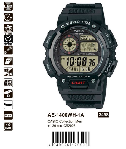 Часы наручные CASIO AE 1400WH 1A фото 4